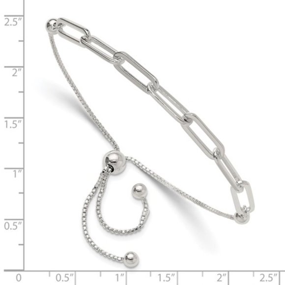 925 Sterling Silver Polished Paperclip Link Adjustable Bracelet - Picture 3 of 5